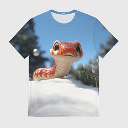 Футболка мужская Удивленная новогодняя змейка, цвет: 3D-принт