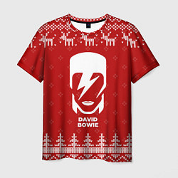 Футболка мужская Новогодний David Bowie с оленями, цвет: 3D-принт