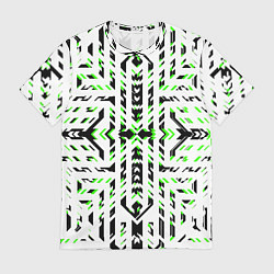 Футболка мужская Чёрно-зелёный диагональные полосы на белом фоне, цвет: 3D-принт