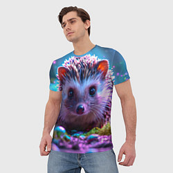 Футболка мужская Ёжики в сказаочном лесу, цвет: 3D-принт — фото 2