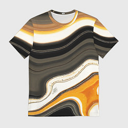 Футболка мужская Волнистые чёрно-жёлтые полосы на белом фоне, цвет: 3D-принт