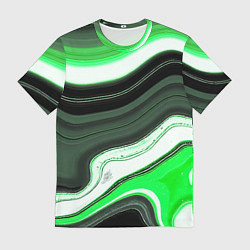 Футболка мужская Волнистые горизонтальные чёрно-зелёные полосы на б, цвет: 3D-принт