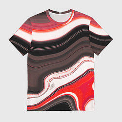 Футболка мужская Волнистые горизонтальные чёрно-красные полосы на б, цвет: 3D-принт