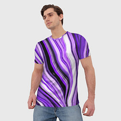 Футболка мужская Волнистые вертикальные чёрно-фиолетовые полосы, цвет: 3D-принт — фото 2