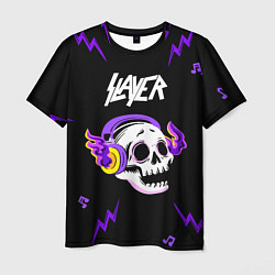 Футболка мужская Slayer неоновый череп, цвет: 3D-принт