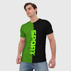 Футболка мужская Sport чёрно-зелёный пополам, цвет: 3D-принт — фото 2