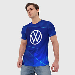 Футболка мужская Volkswagen blue poly, цвет: 3D-принт — фото 2
