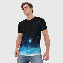 Футболка мужская Синяя светящееся краска, цвет: 3D-принт — фото 2