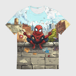 Футболка мужская Маленький человек-паук в городе, цвет: 3D-принт