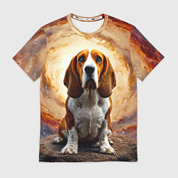Футболка мужская Бассет-хаунд в космосе, цвет: 3D-принт