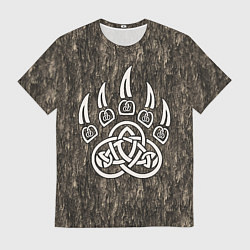 Футболка мужская Символ Велеса - лапа медведя в текстуре древа, цвет: 3D-принт