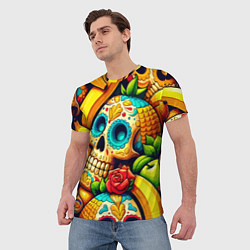Футболка мужская Colorfull skulls and bananas - pop art pattern, цвет: 3D-принт — фото 2