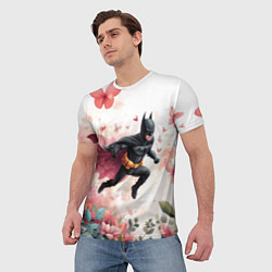 Футболка мужская Бэтмен прыгает над цветами и бабочками, цвет: 3D-принт — фото 2