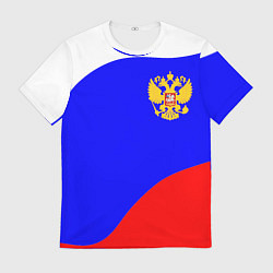 Футболка мужская Россия волна и герб, цвет: 3D-принт