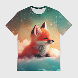Футболка мужская Милый лисенок спит на облаке, цвет: 3D-принт
