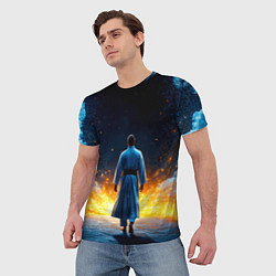 Футболка мужская Айкидоист в огне и синий дым, цвет: 3D-принт — фото 2