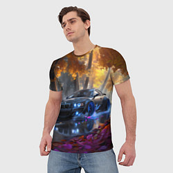 Футболка мужская BMW синие неоновые фары, цвет: 3D-принт — фото 2