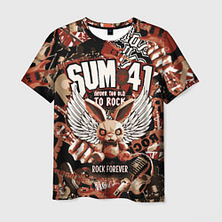 Футболка мужская Sum 41 на фоне кролика и гитар, цвет: 3D-принт