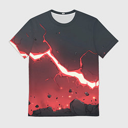 Футболка мужская Красная молния на черной текстуре, цвет: 3D-принт