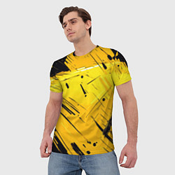 Футболка мужская Желтая краска на черном фоне, цвет: 3D-принт — фото 2