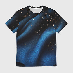 Мужская футболка Синяя волнистая текстура на черном