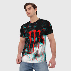 Футболка мужская Monster energy огонь глитч, цвет: 3D-принт — фото 2