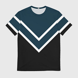 Футболка мужская Синий с чёрным и белые полосы, цвет: 3D-принт