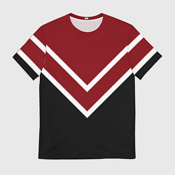 Футболка мужская Красный с чёрным и белые полосы, цвет: 3D-принт
