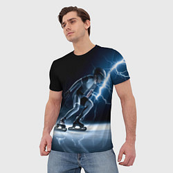 Футболка мужская Конькобежец и молния, цвет: 3D-принт — фото 2
