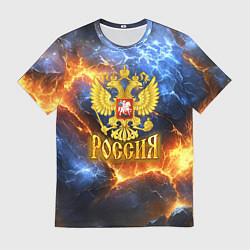 Футболка мужская Россия герб и огонь, цвет: 3D-принт