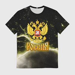 Футболка мужская Россия - герб на черно-зеленом фоне, цвет: 3D-принт