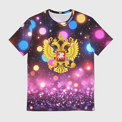 Футболка мужская Герб России на фоне бокке, цвет: 3D-принт