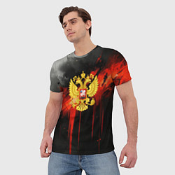 Футболка мужская Герб России - красная краска на черном, цвет: 3D-принт — фото 2