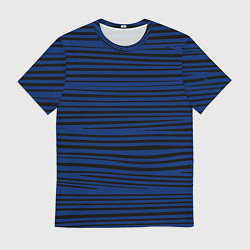 Футболка мужская Чёрно-синий в тонкую волнистую полоску, цвет: 3D-принт