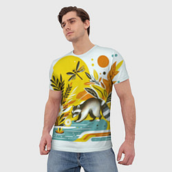 Футболка мужская Енот у реки любуется цветами, цвет: 3D-принт — фото 2