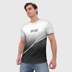 Футболка мужская Sport градиент из белого в серый с полосами, цвет: 3D-принт — фото 2