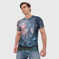 Футболка мужская Фантастический мир с медузами и озеро у гор, цвет: 3D-принт — фото 2