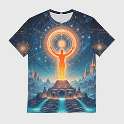 Футболка мужская Мистическая светящаяся оранжевая фигура и круг, цвет: 3D-принт