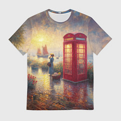 Футболка мужская Женщина у телефонной будки на набережной, цвет: 3D-принт