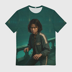Футболка мужская Игра в кальмара - игрок 067 в стойке старта, цвет: 3D-принт