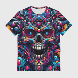 Футболка мужская Colorful cyber skull - pattern, цвет: 3D-принт