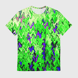 Футболка мужская Ярко-зелёный стекающая абстаркция, цвет: 3D-принт