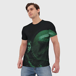 Футболка мужская На батискаф с девушкой нападает Тилозавр ужасы, цвет: 3D-принт — фото 2