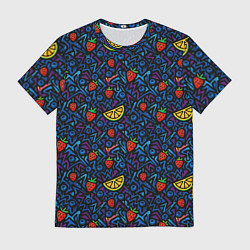 Футболка мужская Лимон и клубника паттерн, цвет: 3D-принт