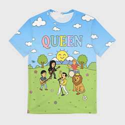 Футболка мужская Queen мультяшный стиль на поляне, цвет: 3D-принт