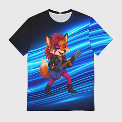 Футболка мужская Лиса в косухе и гитарой - рок звезда, цвет: 3D-принт