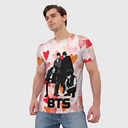 Футболка мужская BTS на фоне сердечек, цвет: 3D-принт — фото 2