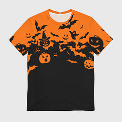 Футболка мужская Хэллоуин тыквы и призраки, цвет: 3D-принт