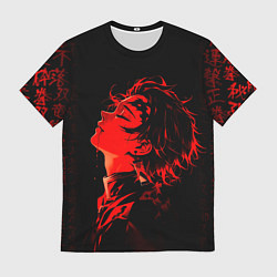 Футболка мужская Клинок, рассекающий демонов Танджиро и иероглифы, цвет: 3D-принт