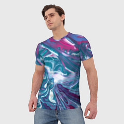 Футболка мужская Абстракция бело сине красный мрамор, цвет: 3D-принт — фото 2